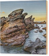 Rocks And Sea Wood Print