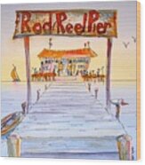 Rod And Reel Pier Wood Print