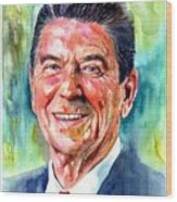 Ronald Reagan Watercolor Wood Print