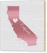 Rose Gold California Heart Wood Print