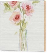 Roses In Glass Vase Wood Print