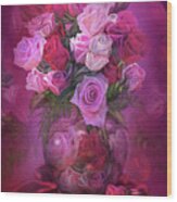 Roses In Rose Vase Wood Print