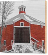 Round Red Barn Wood Print