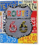 Route 66 Highway Road Sign License Plate Art Wood Print