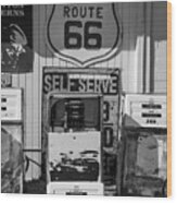 Route 66 Sign And Gas Station Pump Wood Print