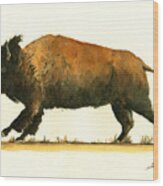 Running American Buffalo Wood Print