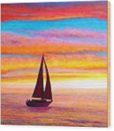 Sailboat At Sunset Wood Print