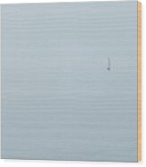 Sailboat In Fog Wood Print