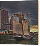 Sailing On The East River Wood Print