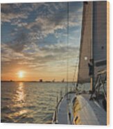 Sailing Sunset On The Charleston Harbor Beneteau 49 Wood Print