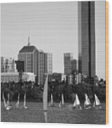 Sailing The Charles River Boston Ma Black And White Wood Print
