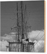 Sails And Mast Riggings On A Tall Ship In Black And White Wood Print