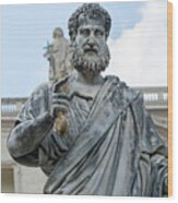 Saint Peter Sculpture In Front Of Basilica In Rome, Italy. Wood Print