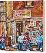 Saint Vallier Depanneur Hockey Art Canadian Winter Scene Montreal Memories Carole Spandau Wood Print
