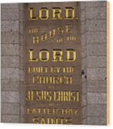Salt Lake Lds Temple Dedication Plaque Close-up Wood Print