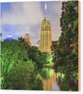 San Antonio Texas Cityscape Skyline At Dawn Wood Print