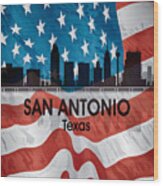 San Antonio Tx American Flag Squared Wood Print