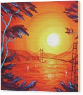 San Francisco Bay In Bright Sunset Wood Print