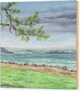 San Francisco Bay Shore Watercolour Landscape Wood Print