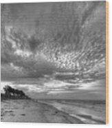 Sanibel Island Sunrise In Black And White Wood Print