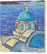 Santorini  Blue Wood Print