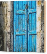Santorini Blue Door Wood Print