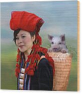 Sapa Girl And Her Pig Wood Print