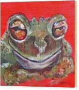 Satisfied Froggy Wood Print