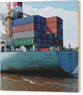 Savannah Georgia Harbour Container Ship Middle East Wood Print
