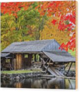 Sawmill Reflection, Autumn In New Hampshire Wood Print