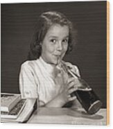 Schoolgirl Drinking Soda, C.1950-60s Wood Print