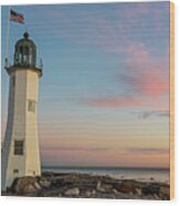 Scituate Lighthouse Scituate Massachusetts South Shore At Sunrise Wood Print