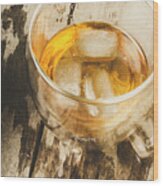 Scotch Whisky On Frosted Oak Wood Print