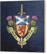 Scotland Forever - Alba Gu Brath - Symbols Of Scotland Over Blue Velvet Wood Print