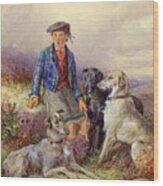 Scottish Boy With Wolfhounds In A Highland Landscape Wood Print