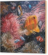 Sea Anemone And Fish Wood Print