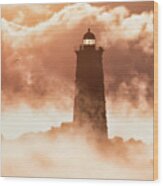 Sea Smoke At Whaleback Lighthouse Wood Print