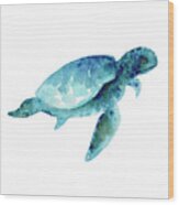 Sea Turtle Abstract Painting Wood Print