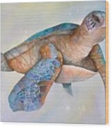 Sea Turtle- Twilight Swim Wood Print