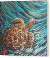 Sea Turtle Wave Guam Wood Print