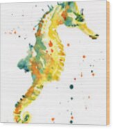 Seahorse  - Yellow Seahorse Wood Print