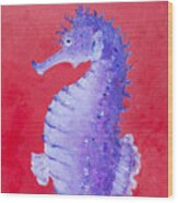 Seahorse Painting On Red Background Wood Print