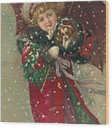 Seasons Greetings, Happy Holidays, 1900 Wood Print