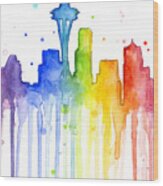 Seattle Rainbow Watercolor Wood Print