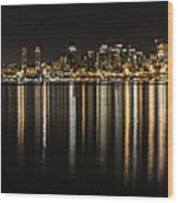 Seattle Skyline At Night 2 Wood Print