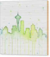 Seattle Skyline Watercolor Wood Print