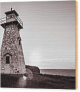 Setting Sun At Cape Tryon Lighthouse Wood Print