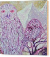 Seventh Chakra Angels Owls In The Light Wood Print