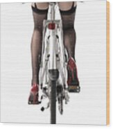 Sexy Woman Riding A Bike Wood Print