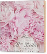 Shabby Chic Pink Pastel Peonies French Script - Paris Pink Peonies Baby Girl Nursery Decor Wood Print